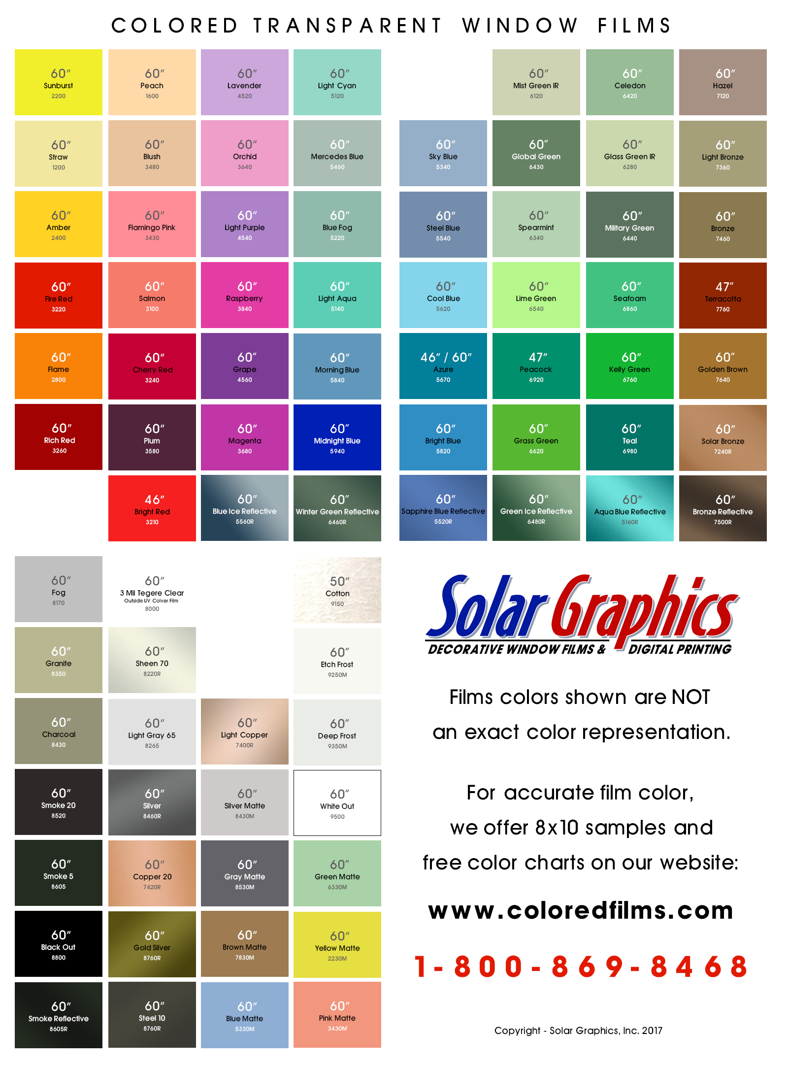 Window Tint Color Chart